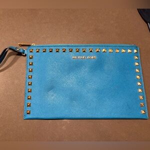 Michael Kors Teal Pouch with Gold Zipper